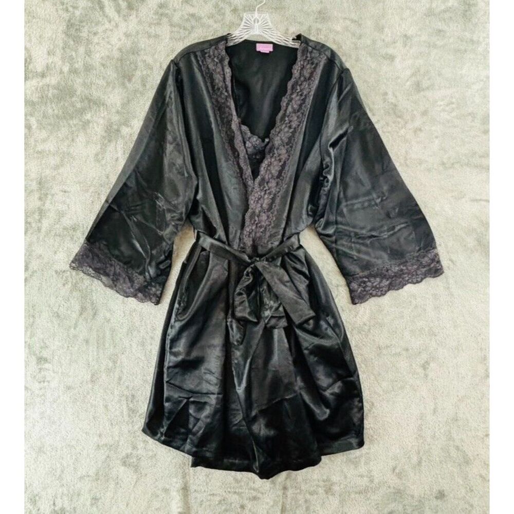 Amoureuse Matching Peignoir Set Womens 18/20 Black Short Chemise Nightie Robe‎
